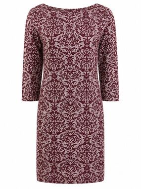 🛍️3/$40 Xhilaration Burgundy Jacquard Knit Dress 3/4 Sleeve Damask Print Large